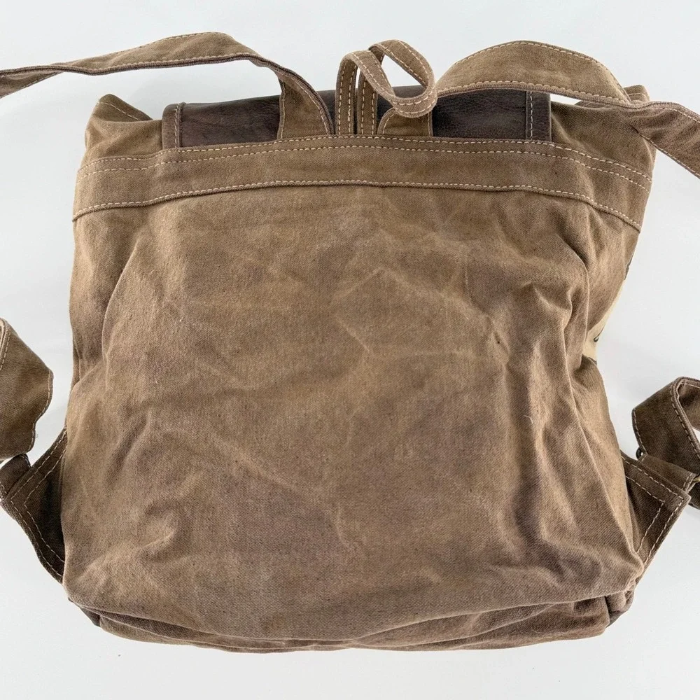 CLEA RAY Le Jardin Floral Canvas Leather Backpack Purse Upcycled Brown